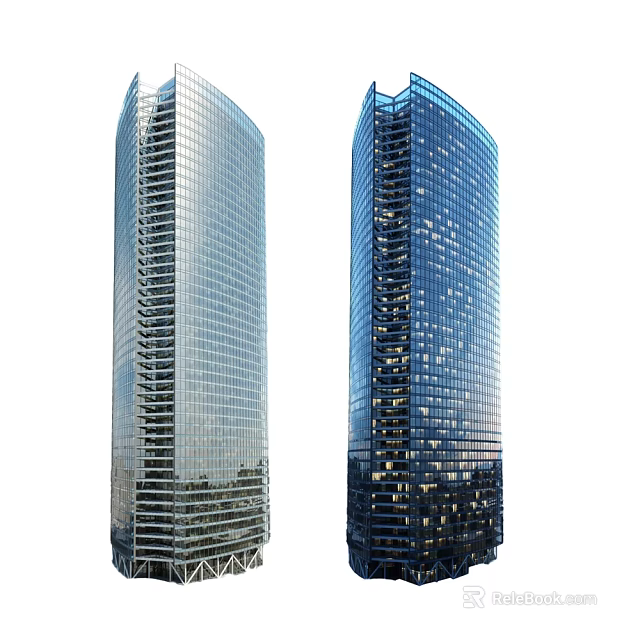 Two Modern Office Buildings With Glass Curtain Walls And Contemporary Design 3d model 