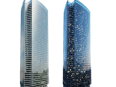 Two Modern Office Buildings With Glass Curtain Walls And Contemporary Design 3d model