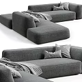 Gray Sectional Sofa With Modern Design Comfortable Pillows And Throw Blanket 3d model