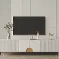 Modern TV Stand With Wooden Accents Wall Mounted TV And Decorative Items