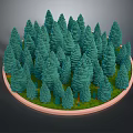 Animated Cartoon Scenery With Circular Platform Lush Green Grass And Blue Pine Trees