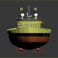 Yellow Water Transport Vehicle With Striped Deck And Functional Crane Equipment