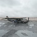 Burnt Airliner With Scorched Fuselage On Waterlogged Ground And Grey Sky