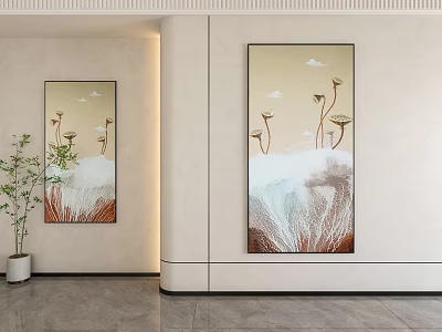 Modern Interior Wall Decor With Abstract Plant Paintings And Beige Walls 3d model