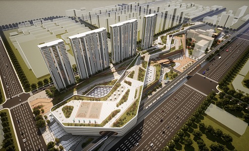 Modern bird's eye view commercial complex modeling 3d model