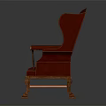 Red Classic Armchair With High Back Upholstered Seat Decorative Armrests And Wooden Legs
