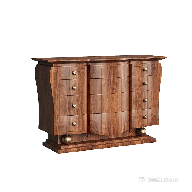 Classic Wooden Sideboard With Drawers Cabinet Doors And Brass Ball Feet 3d model 