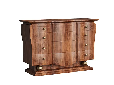 Classic Wooden Sideboard With Drawers Cabinet Doors And Brass Ball Feet 3d model
