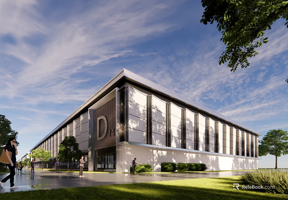 Modern Industrial Factory Building Exterior With Large Glass Windows And Steel Structure 3d model 