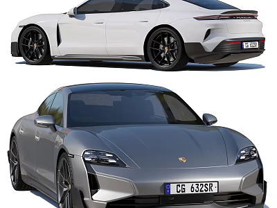 White And Gray Porsche Sports Car With Sleek Body And Modern Design Elements 3d model