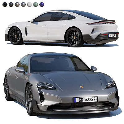 White And Gray Porsche Sports Car With Sleek Body And Modern Design Elements 3d model