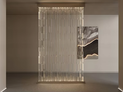 Modern Interior Design With Illuminated Crystal Bead Partition And Wall Art 3d model