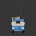 Blue And White Crane Model With Long Boom Wheels And Simple Design On Grey Background