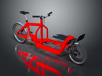 Red Three Wheeled Bicycle With Sturdy Frame And Cargo Loading Platform 3d model