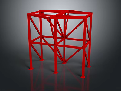 Red Architectural Building Frame Structure With Geometric Metal Support Beams Design 3d model