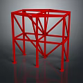 Red Architectural Building Frame Structure With Geometric Metal Support Beams Design 3d model