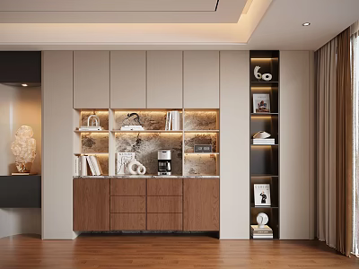 Modern Decorative Cabinet Interior Design With Display Shelves Books And Decorative Items 3d model