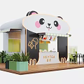 Cute Panda Head Roof HEYTEA Milk Tea Shop With Green Plants And Outdoor Seating