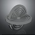 Silver Spiral Metallic Sculpture With Abstract Layered Design And Reflective Shiny Surface