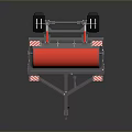 Heavy Duty Road Roller With Red Drum And Reflective Strips On Metal Frame