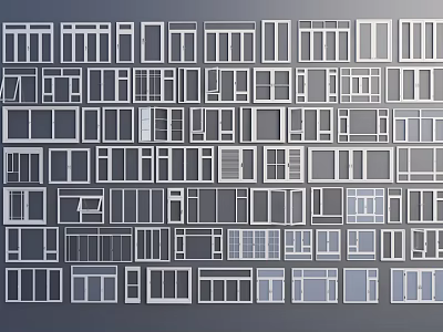 Various Styles of Windows and Doors on Gray Background Design Collection 3d model