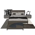 Modern Double Bed Interior With Bedside Tables Lamp Rug And Bench 3d model