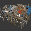Ramshackle Elevated Shanty Structure Built With Recycled Metal Wood And Scaffold Supports