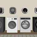 Modern Front Loading Washing Machines In Various Colors With Sleek Control Panels 3d model