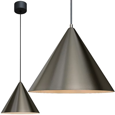 Two Modern Conical Metal Matte Black Pendant Lights With Sleek Hanging Cords And Warm Glow 3d model