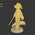 Carved Female Warrior Sculpture with Flowing Robes Ornate Headdress Sword and Pedestal Base