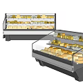 Refrigerated Display Shelves with Glass Doors and LED Lighting for Cheese Products in Supermarket