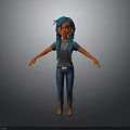 3D Animated Character With Blue Hair And Casual Outfit Design