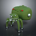 Green Mechanical Robot With Multiple Legs Red Lights And Silver Components 3d model