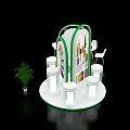 Arched Green White Exhibition Island With Beauty Products And Seating Area