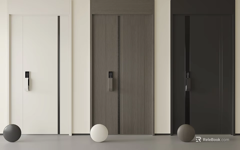 Modern Minimalist Security Doors in White Gray and Black with Electronic Locks 3d model