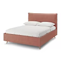 Modern Upholstered Double Bed With Grey Headboard White Pillows And Wooden Legs
