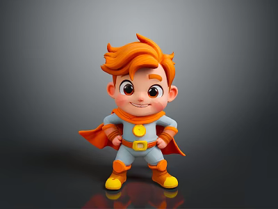 Cartoon Man Standing In Blue Costume With Orange Hair Cape Yellow Symbol And Yellow Boots 3d model