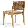 Modern Single Chair With Woven Backrest Black Wooden Frame And Light Brown Leather Seat