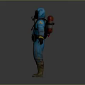 Full Body Blue Protective Suit With Gas Mask Utility Belt And Brown Boots