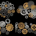 Creative Industrial Wall Decor with Various Metal Gears in Gold Silver Black