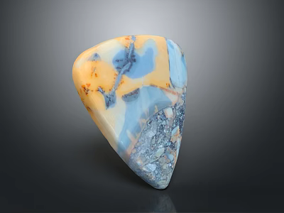 Hand Carved Agate Stone Sculpture With Yellow Blue Orange Marbled Patterns And Irregular Triangular Shape 3d model