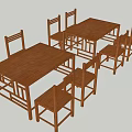 Traditional Wooden Dining Table And Chairs Set With Rectangular Design For Dining Area 3d model
