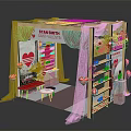 Stan Smith Exhibition Booth Interior Design With Red Curtains Heart Decorations And Display Shelves