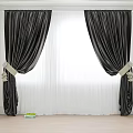 Dark Velvet Curtains With Decorative Tiebacks And White Sheer Panels By Window Light