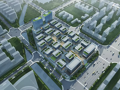 Modern Industrial Factory Complex With Green Space And Efficient Urban Layout 3d model