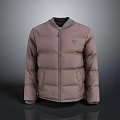 Pink Puffer Jacket With Gray Collar Zipper Closure And Chest Logo Design