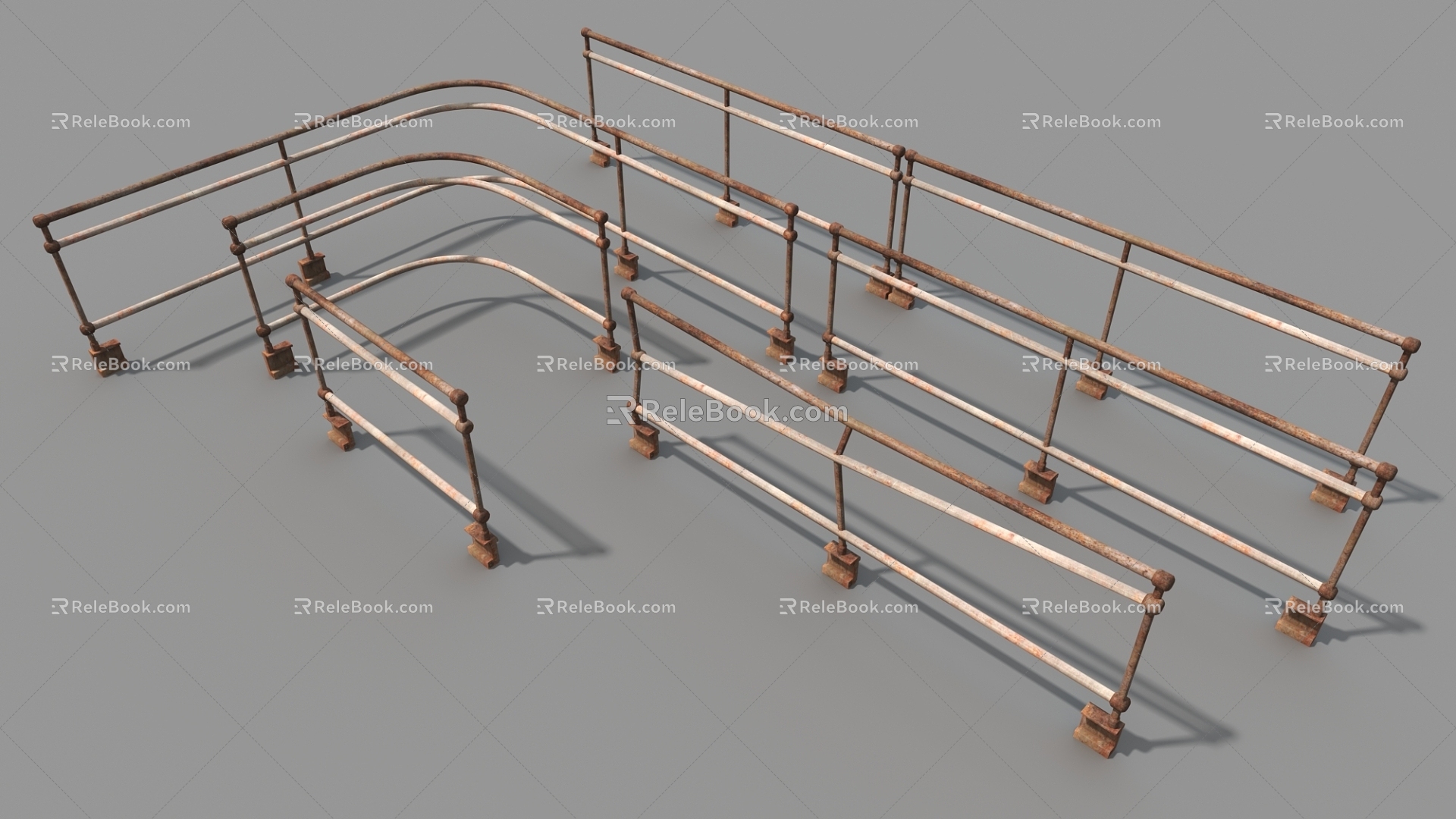 Iron guardrail rusty fence railing 3d model