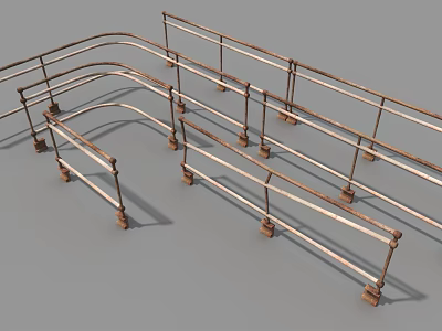 Public Facility Safety Barriers Featuring Rusty Metal Railings Curved Design Structure 3d model