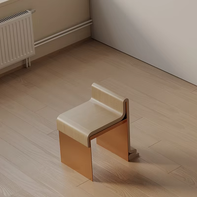 Light Wood And Copper Frame Modern Side Table For Living Room Corner 3d model