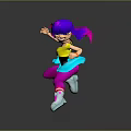 Colorful Game and Movie Character with Purple Hair Pink Streamer Yellow Top in Dynamic Pose